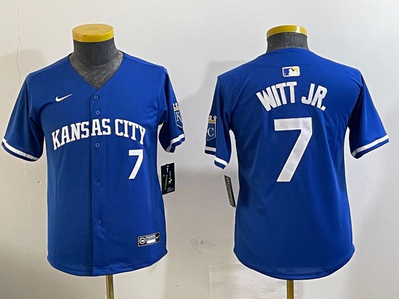 Youth Kansas City Royals 7 Witt jr Blue Game 2024 Nike MLB Jersey style 1